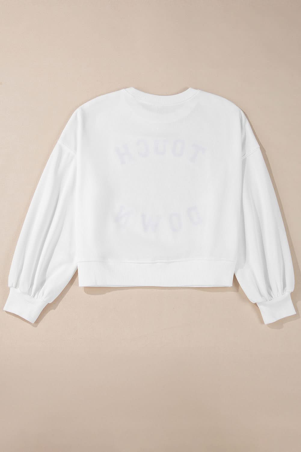 White TOUCH DOWN Football Graphic Pullover Sweatshirt - Love Salve
